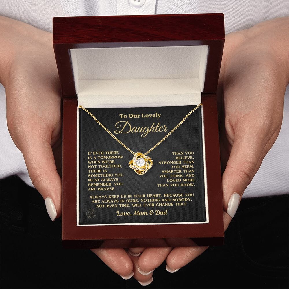 Gift For Daughter "Always Keep Us In Your Heart Love Mom and Dad" Necklace Jewelry 18K Yellow Gold Finish Mahogany Style Luxury Box (w/LED)