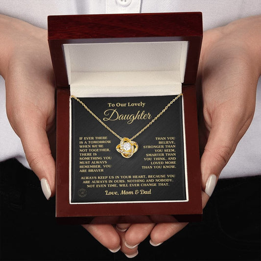 Gift For Daughter "Always Keep Us In Your Heart Love Mom and Dad" Necklace Jewelry 18K Yellow Gold Finish Mahogany Style Luxury Box (w/LED)