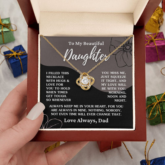 Gift For Daughter "My Love Will Be With You" Love Dad Necklace Jewelry 18K Yellow Gold Finish Mahogany Style Luxury Box (w/LED)
