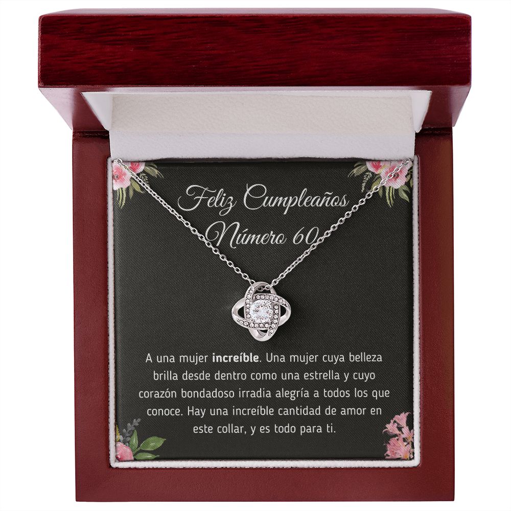 Feliz Cumpleaños Número 60 Collar Jewelry 14K White Gold Finish Mahogany Style Luxury Box (w/LED)