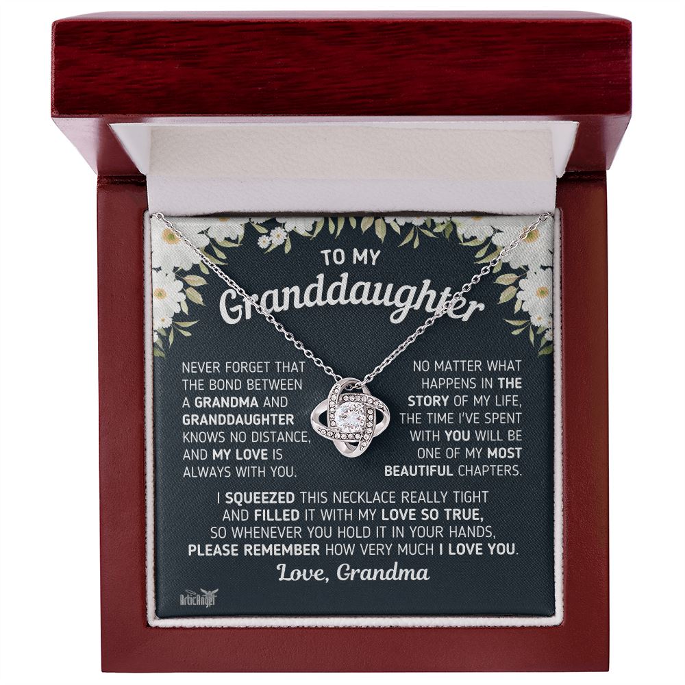 Gift For Granddaughter "The Bond Between a Grandma and Granddaughter" Necklace Jewelry 14K White Gold Finish Mahogany Style Luxury Box (w/LED)