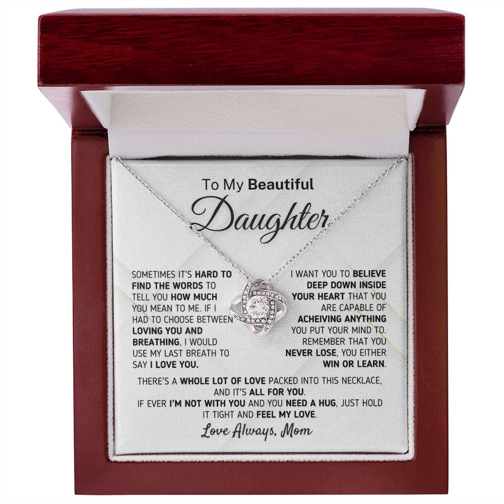 Gift For Daughter from Mom - If You Ever Need A Hug Necklace Jewelry Mahogany Style Luxury Box (w/LED)
