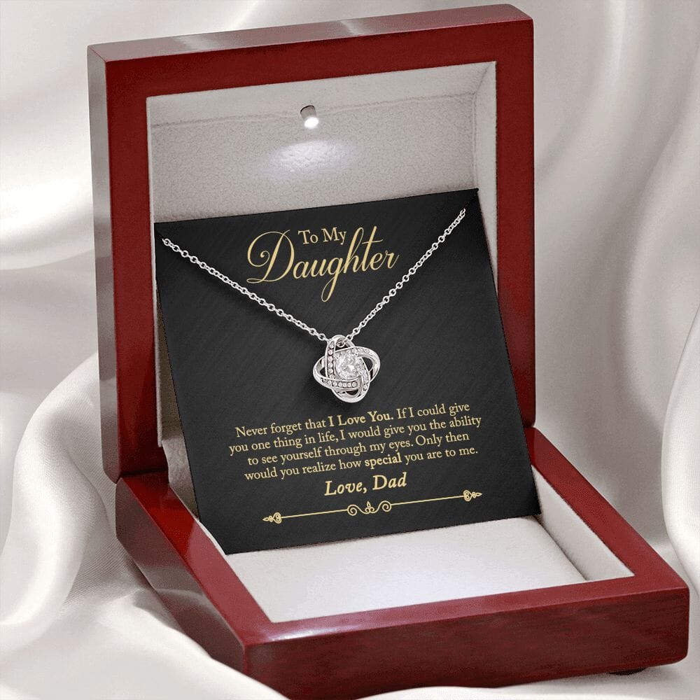 Gift for Daughter "How Special You Are To Me" Love Dad Necklace Jewelry 14K White Gold Finish Mahogany Style Luxury Box (w/LED) 