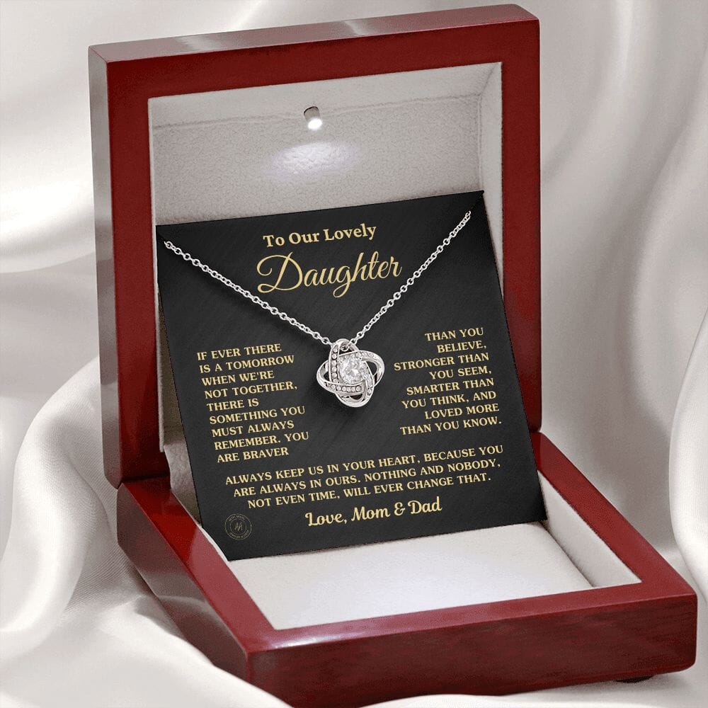 Gift For Daughter "Always Keep Us In Your Heart Love Mom and Dad" Necklace Jewelry 14K White Gold Finish Mahogany Style Luxury Box (w/LED)
