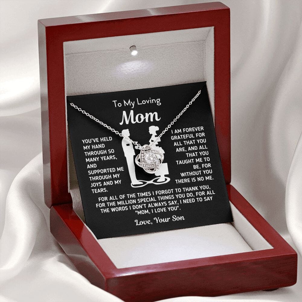 Beautiful Gift for Mom From Son "Without You There Is No Me" Necklace Jewelry 14K White Gold Finish Mahogany Style Luxury Box (w/LED) 