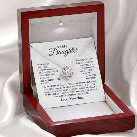 Gift For Daughter From Dad "Most Beautiful Chapters" Necklace Jewelry 14K White Gold Finish Mahogany Style Luxury Box (w/LED)