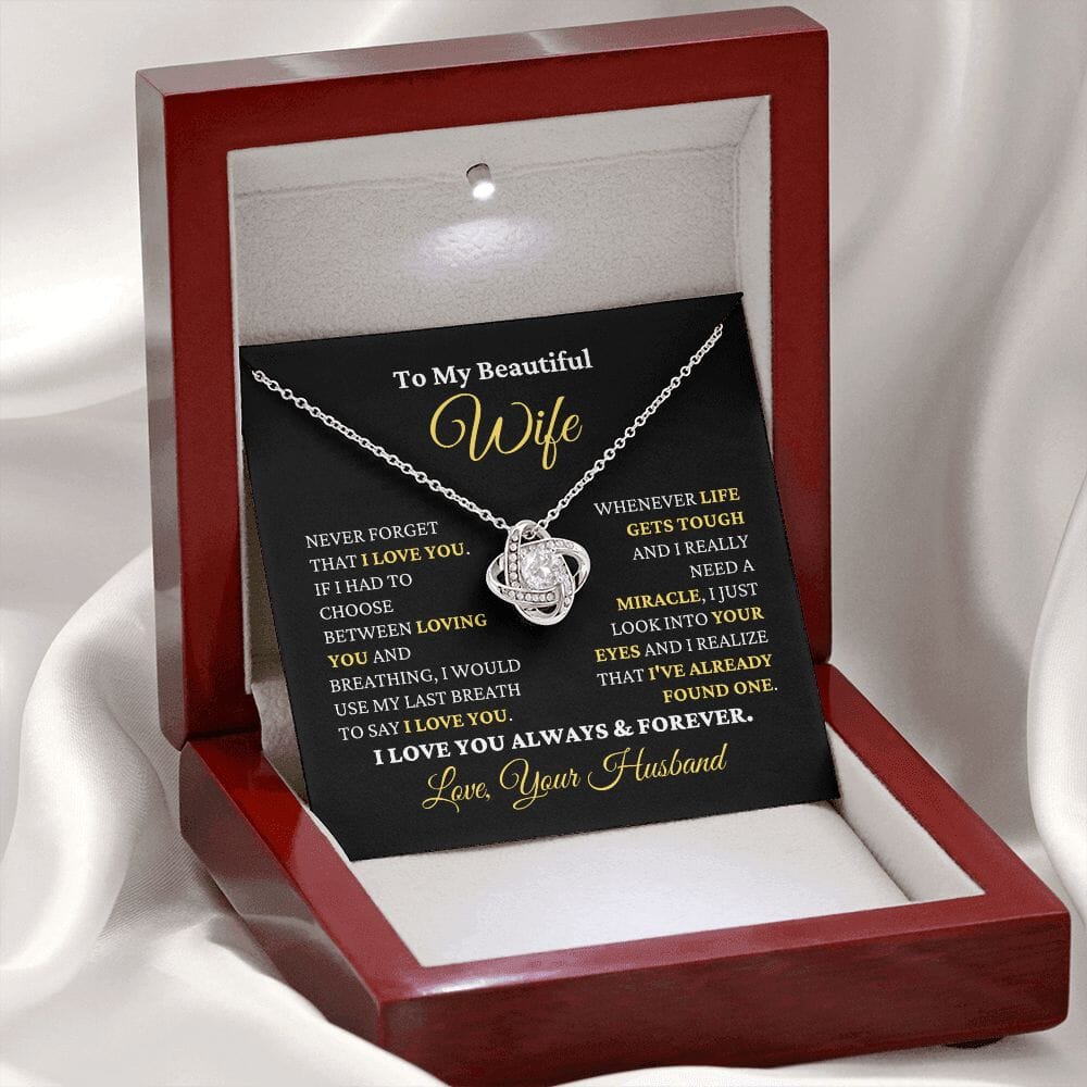 (Almost Sold Out) Gift for Wife "I Just Look Into Your Eyes" Necklace Jewelry 14K White Gold Finish Mahogany Style Luxury Box (w/LED)