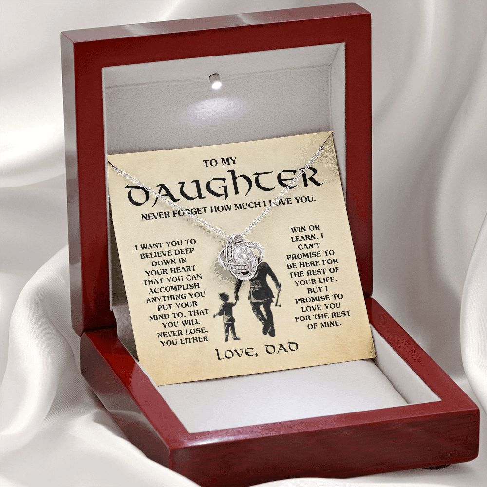 Gift for Daughter "Love You For The Rest Of Mine" Warrior Necklace Jewelry 14K White Gold Finish Mahogany Style Luxury Box (w/LED)