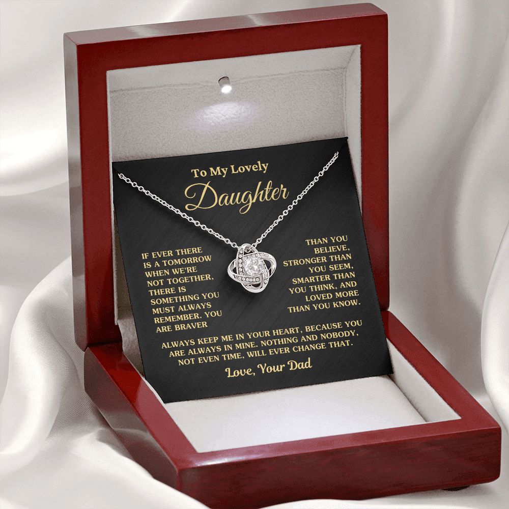 Gift For Daughter "Always Keep Me In Your Heart Love Dad" Necklace Jewelry 14K White Gold Finish Mahogany Style Luxury Box (w/LED)