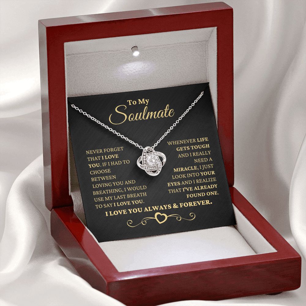 Gift for Soulmate "I Just Look Into Your Eyes" Gold Necklace Jewelry 14K White Gold Finish Mahogany Style Luxury Box (w/LED)