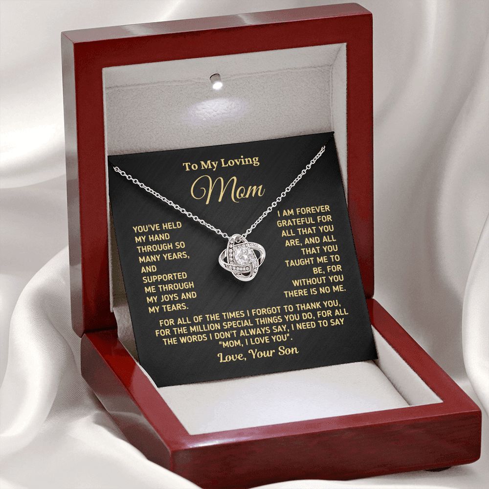 Gift for Mom From Son "Without You There Is No Me" Gold Necklace Jewelry 14K White Gold Finish Mahogany Style Luxury Box (w/LED)