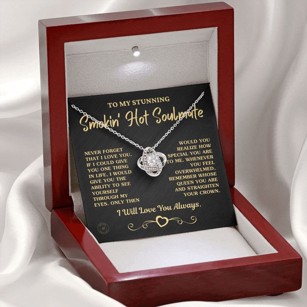 Gift For Soulmate "Remember Whose Queen You Are" Necklace Jewelry 14K White Gold Finish Mahogany Style Luxury Box (w/LED)