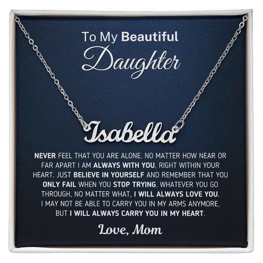 Custom Name Necklace for Daughter "Carry You In My Heart" From Mom Jewelry Polished Stainless Steel Two-Toned Gift Box