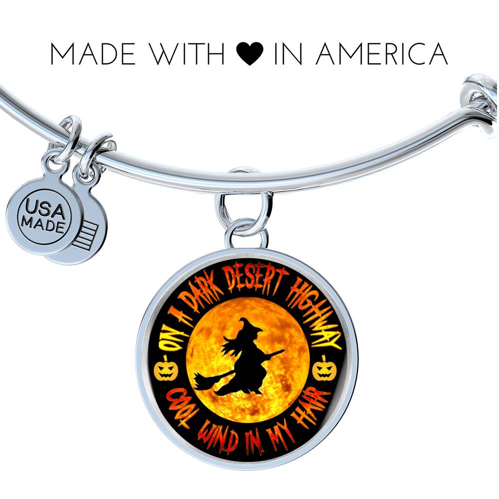"On A Dark Desert Highway, Cool Wind In My Hair" Halloween Bracelet Jewelry Luxury Bangle (Silver) No