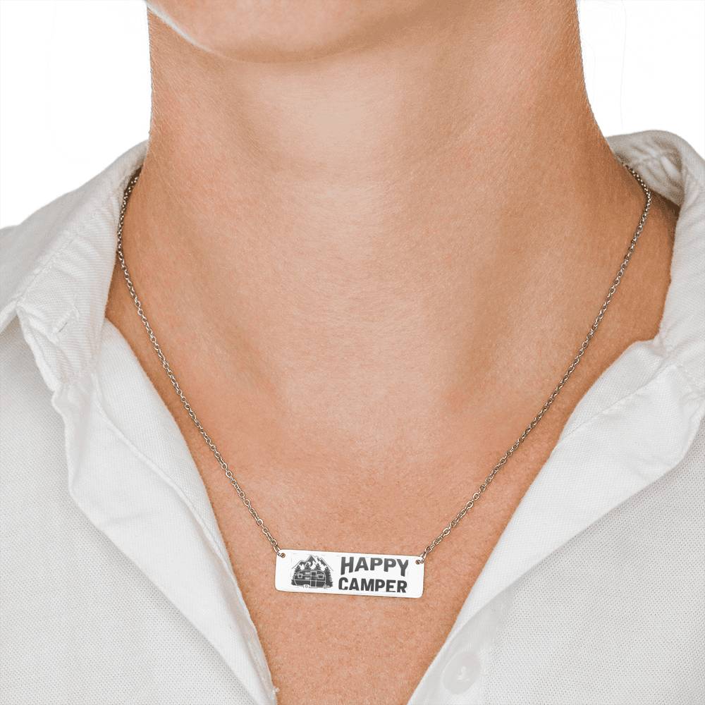 Happy Camper Custom Bar Necklace Jewelry Stainless Steel Horizontal Bar Necklace Yes