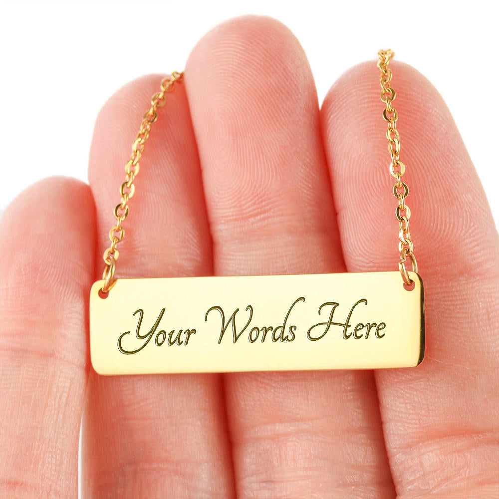 Happy Camper Custom Bar Necklace Jewelry 18K Gold Over Stainless Steel Horizontal Bar Necklace Yes
