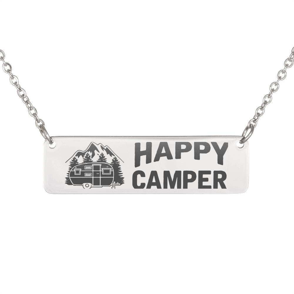 Happy Camper Custom Bar Necklace Jewelry Stainless Steel Horizontal Bar Necklace No