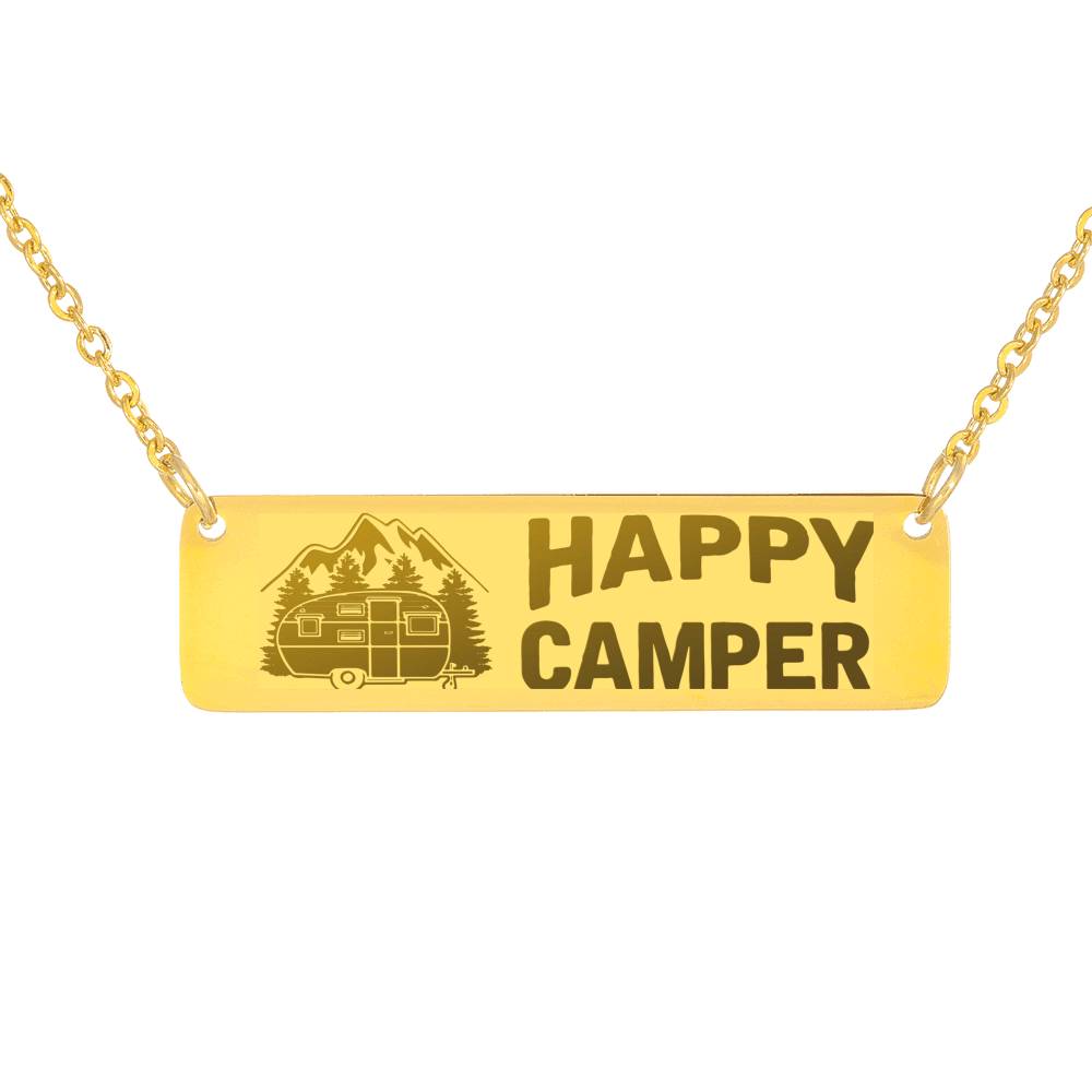 Happy Camper Custom Bar Necklace Jewelry 18K Gold Over Stainless Steel Horizontal Bar Necklace No