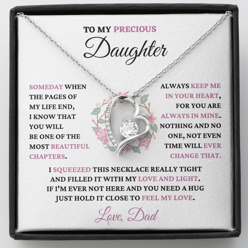 Gift For Precious Daughter Love Dad "Always Keep Me In Your Heart" Heart Necklace Jewelry 14k White Gold Finish Two-Toned Gift Box