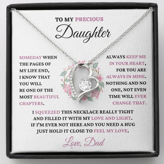 Gift For Precious Daughter Love Dad "Always Keep Me In Your Heart" Heart Necklace Jewelry 14k White Gold Finish Two-Toned Gift Box