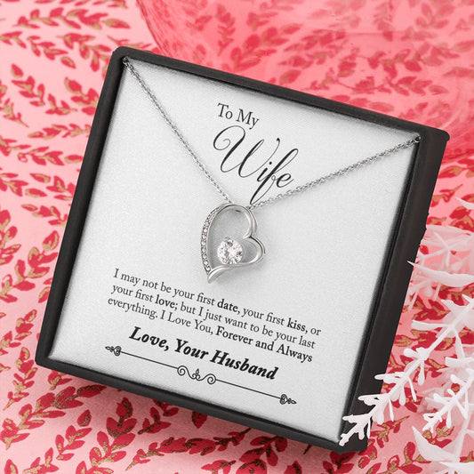 Gift for Wife "Last Everything" Heart Necklace Jewelry 14k White Gold Finish Standard Box