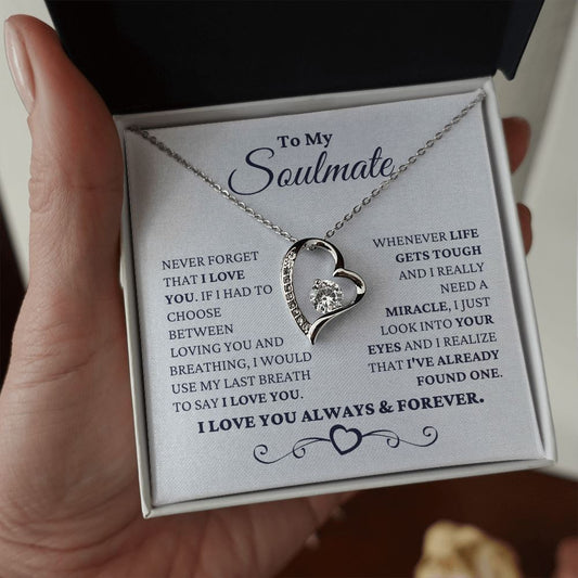 Gift for Soulmate "I Just Look Into Your Eyes" Necklace Jewelry 14k White Gold Finish Two Toned Box