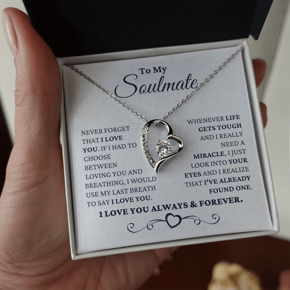 Gift for Soulmate "I Just Look Into Your Eyes" Necklace Jewelry 14k White Gold Finish Two Toned Box 
