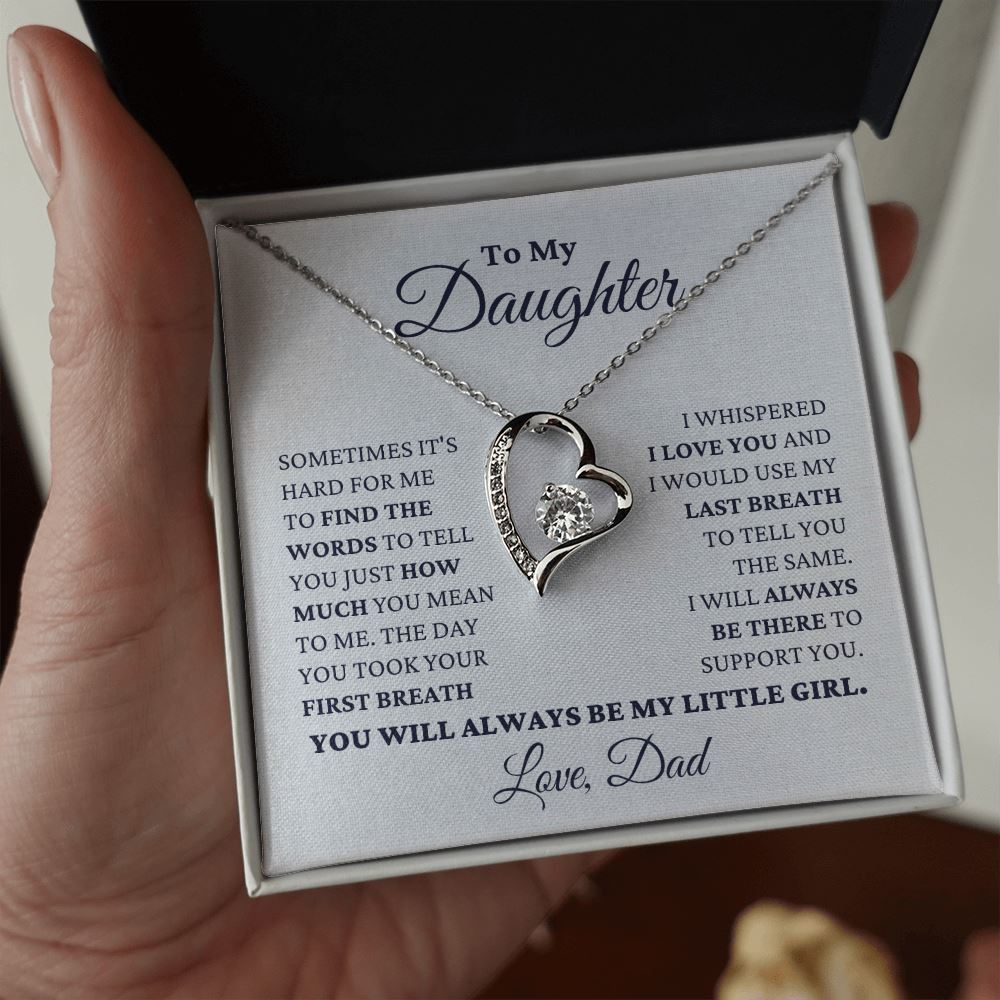 Gift for Daughter Love Dad "My Little Girl" Necklace Jewelry 14k White Gold Finish Mahogany Style Luxury Box (w/LED)