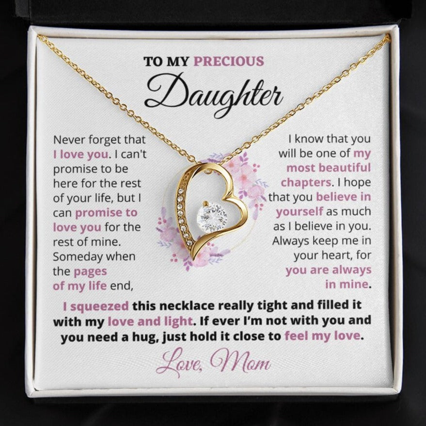 Gift For Precious Daughter "Always Keep Me In Your Heart" Love Mom Heart Necklace Jewelry 18k Yellow Gold Finish Two-Toned Gift Box