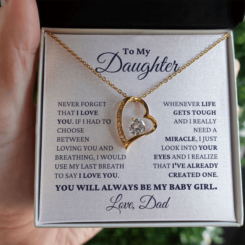 Gift for Daughter Love Dad "Never Forget That I Love You" Necklace Jewelry 18k Yellow Gold Finish Two Toned Box 