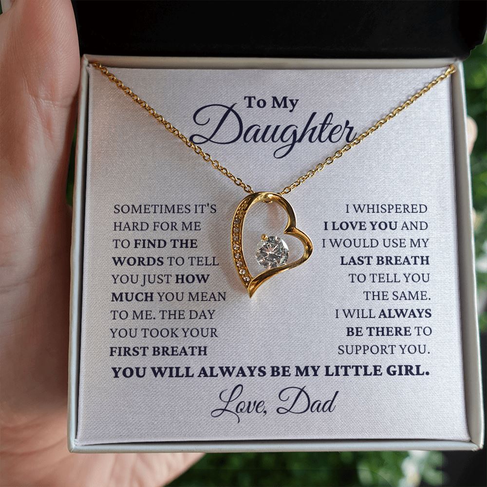 Gift for Daughter Love Dad "My Little Girl" Necklace Jewelry 18k Yellow Gold Finish Mahogany Style Luxury Box (w/LED)