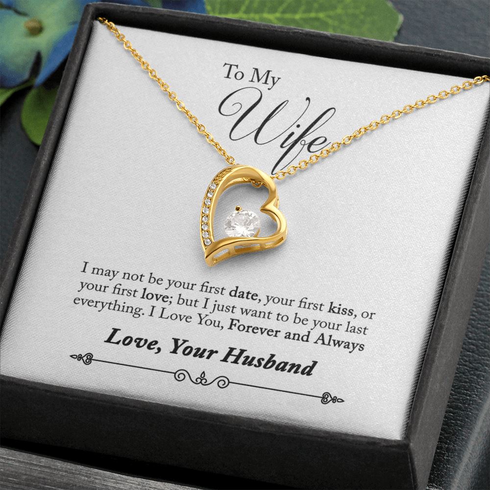 Gift for Wife "Last Everything" Heart Necklace Jewelry 18k Yellow Gold Finish Standard Box