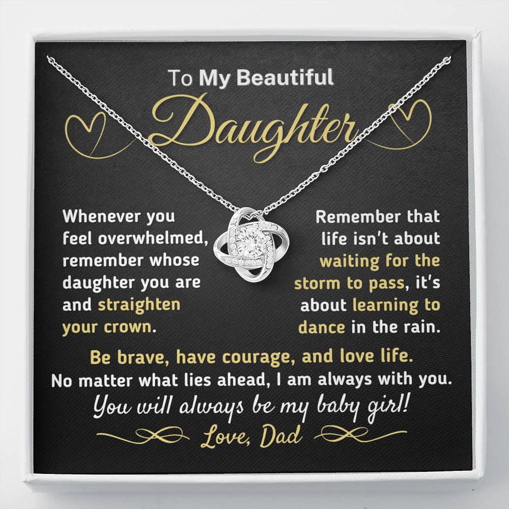 Gift for Daughter From Dad - "Straighten Your Crown" Knot Necklace Jewelry Two-Toned Gift Box
