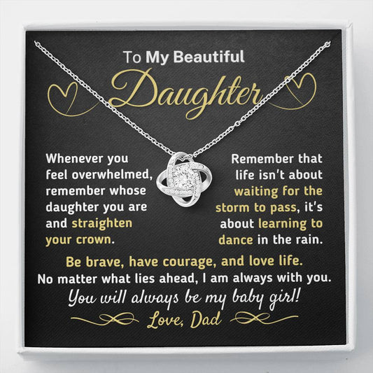 Gift for Daughter From Dad - "Straighten Your Crown" Knot Necklace Jewelry Two-Toned Gift Box 