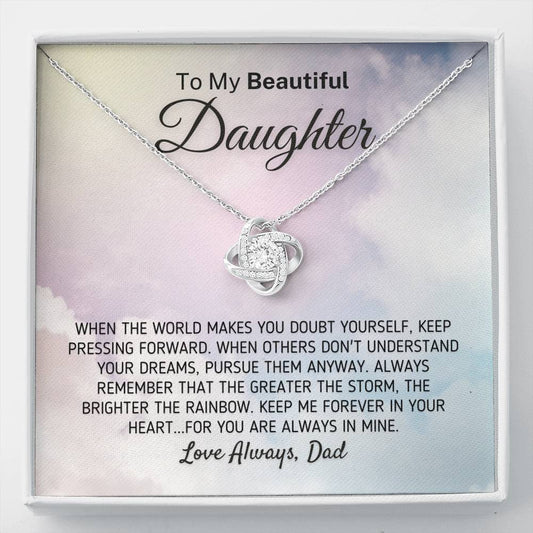 "To My Beautiful Daughter - The Greater The Storm" Love Dad Necklace (0110) Jewelry Two-Toned Gift Box
