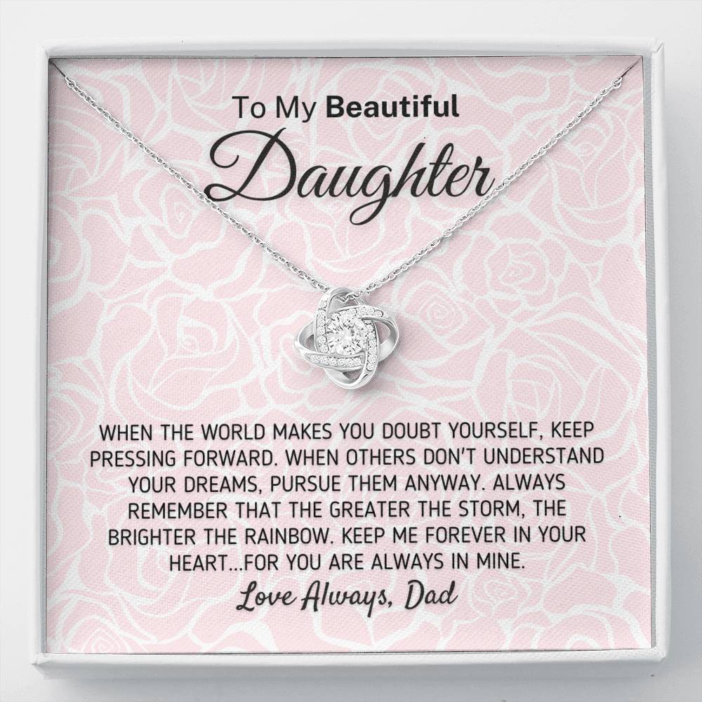 "To My Beautiful Daughter - The Greater The Storm" Love Dad Necklace (0117) Jewelry Two-Toned Gift Box