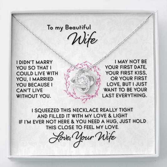 Gift for Wife Love Your Wife "I Can't Live Without You" Knot Necklace (Same-sex Version) Jewelry Two-Toned Gift Box