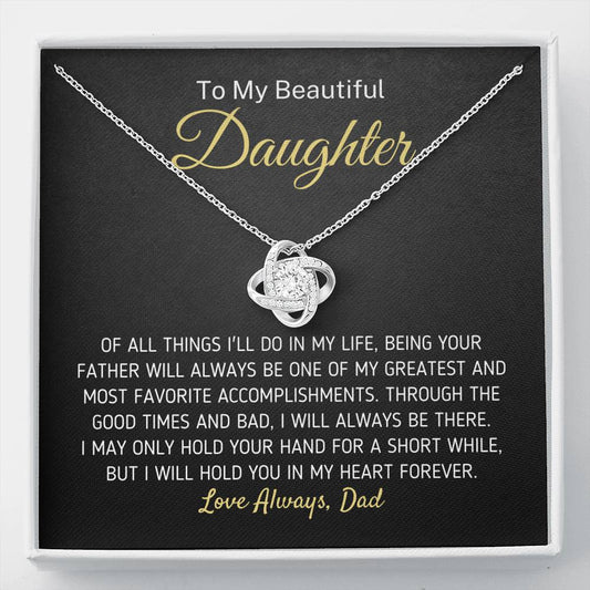 "To My Beautiful Daughter - I Will Hold You In My Heart Forever" Knot Necklace (0101) Jewelry Two-Toned Gift Box