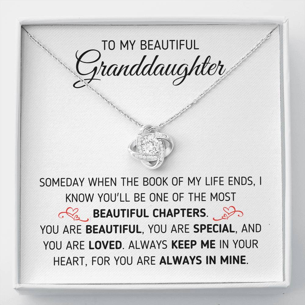 "To My Beautiful Granddaughter - Book Of My Life" Eternal Love Knot Necklace (0076) Jewelry Standard Box