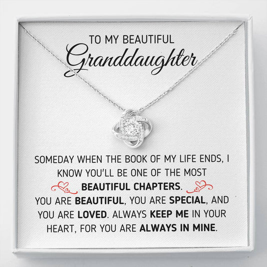 "To My Beautiful Granddaughter - Book Of My Life" Eternal Love Knot Necklace (0076) Jewelry Standard Box 