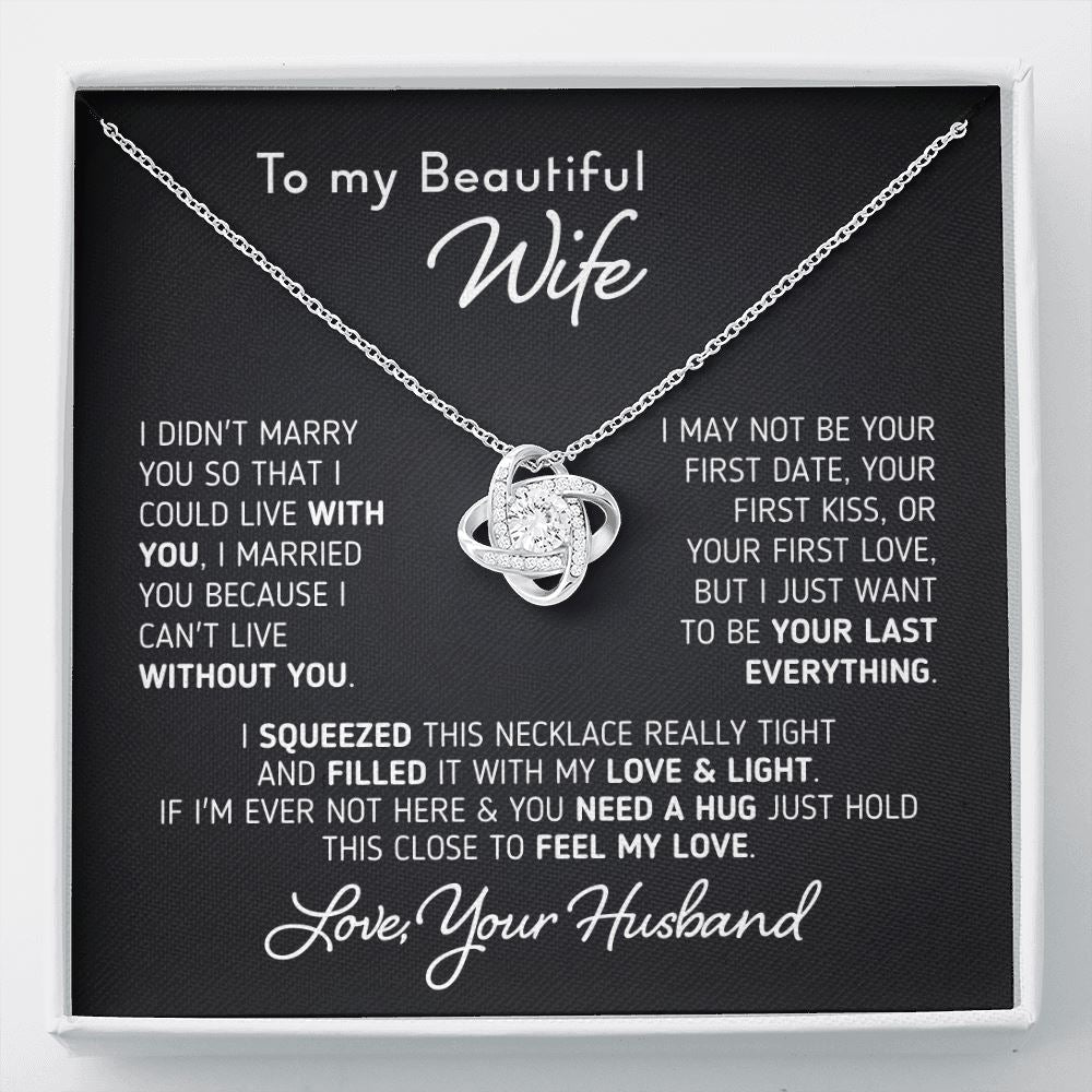 Gift for Wife "I Can't Live Without You" Necklace Jewelry Two-Toned Gift Box