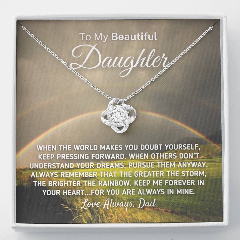 "To My Beautiful Daughter - The Greater The Storm" Love Dad Necklace (0109) Jewelry Two-Toned Gift Box