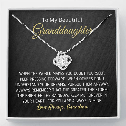 "To My Beautiful Granddaughter - The Greater The Storm" Love Grandma Necklace (0098) Jewelry Two-Toned Gift Box