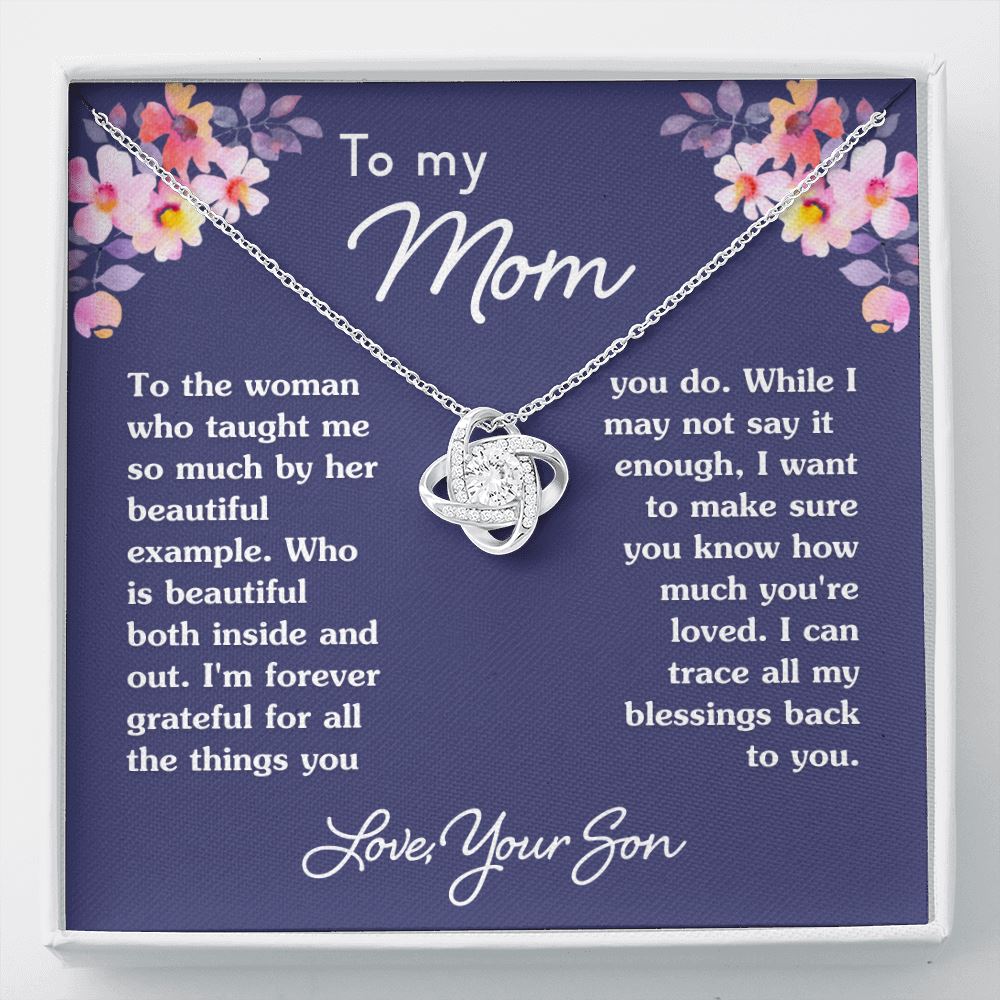 Gift For Mom From Son "Forever Grateful" Necklace Jewelry Two Toned Box
