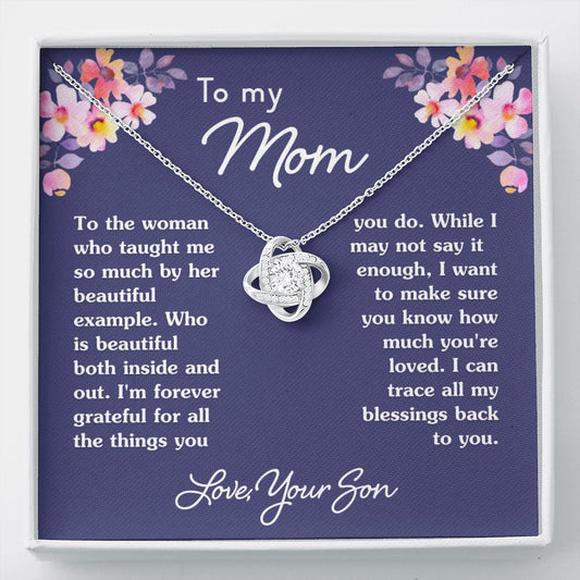 Gift For Mom From Son "Forever Grateful" Necklace Jewelry Two Toned Box