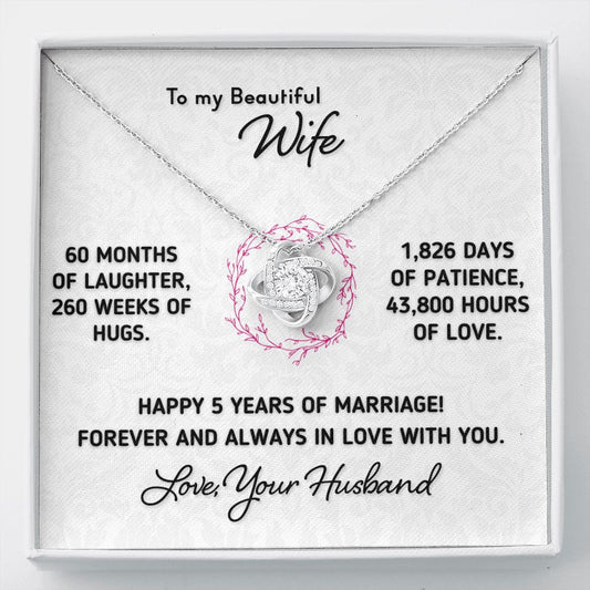 Gift for Wife - Happy 5 Year Anniversary Necklace Jewelry Two-Toned Gift Box 