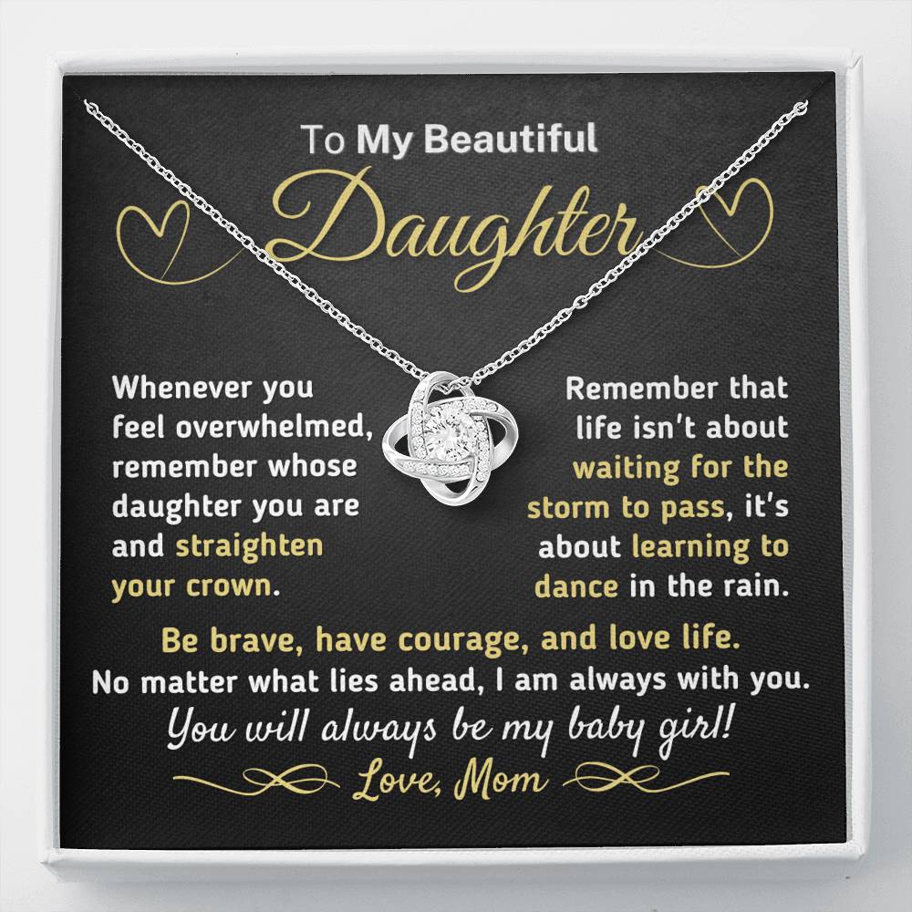 Gift for Daughter From Mom - "Straighten Your Crown" Knot Necklace Jewelry Two-Toned Gift Box