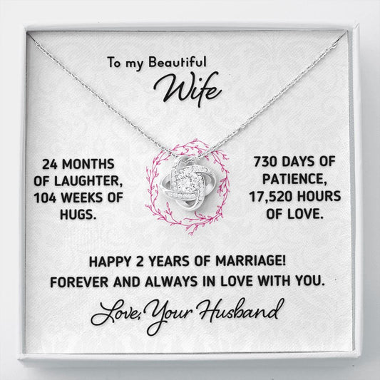 Gift for Wife - Happy 2 Year Anniversary Necklace Jewelry Two-Toned Gift Box