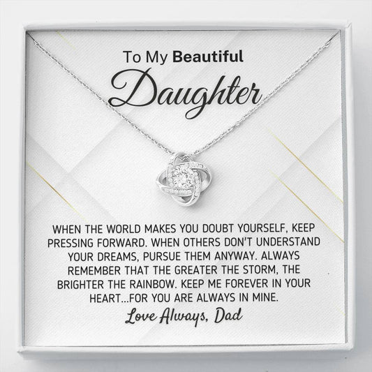"To My Beautiful Daughter - The Greater The Storm" Love Dad Necklace (0107) Jewelry Two-Toned Gift Box