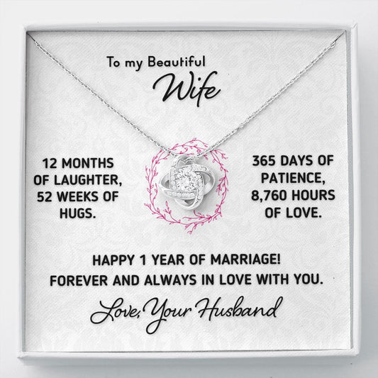 Gift for Wife - Happy 1 Year Anniversary Necklace Jewelry Two-Toned Gift Box